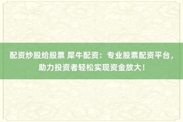 配资炒股给股票 犀牛配资：专业股票配资平台，助力投资者轻松实现资金放大！