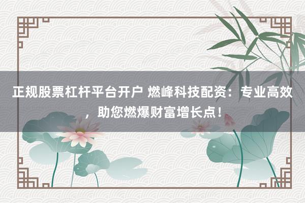 正规股票杠杆平台开户 燃峰科技配资：专业高效，助您燃爆财富增长点！