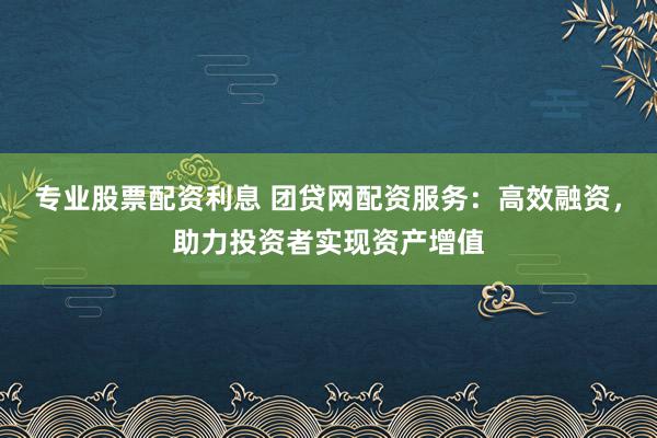专业股票配资利息 团贷网配资服务：高效融资，助力投资者实现资产增值