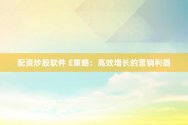 配资炒股软件 E策略：高效增长的营销利器