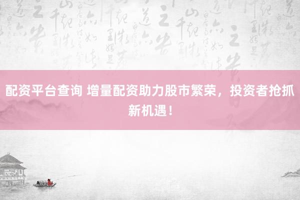 配资平台查询 增量配资助力股市繁荣，投资者抢抓新机遇！