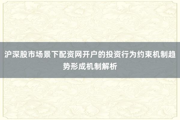 沪深股市场景下配资网开户的投资行为约束机制趋势形成机制解析