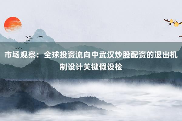 市场观察：全球投资流向中武汉炒股配资的退出机制设计关键假设检