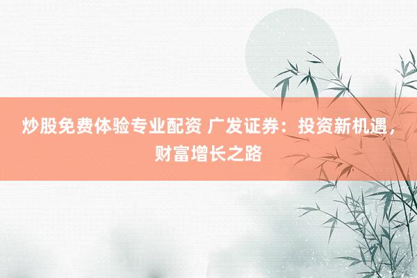 炒股免费体验专业配资 广发证券：投资新机遇，财富增长之路
