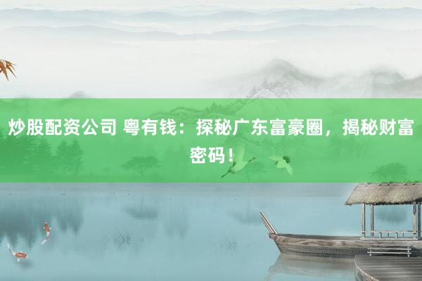 炒股配资公司 粤有钱：探秘广东富豪圈，揭秘财富密码！