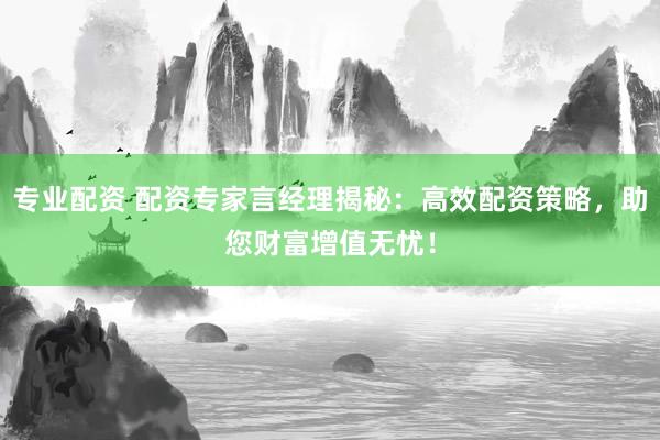 专业配资 配资专家言经理揭秘：高效配资策略，助您财富增值无忧！
