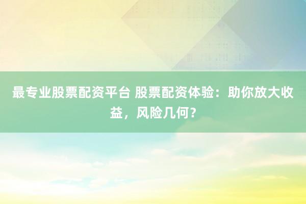 最专业股票配资平台 股票配资体验：助你放大收益，风险几何？